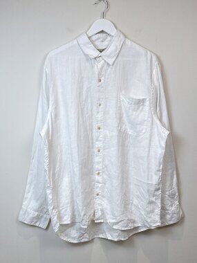 Kenny Flowers Mens 3XL White 100% Linen Button Up Long Sleeve Island Shirt Beach